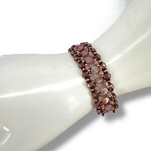 HANDMADE Rose Gold Crystal Ladder Bracelet 7.5" Fairy Bling OOAK Gift